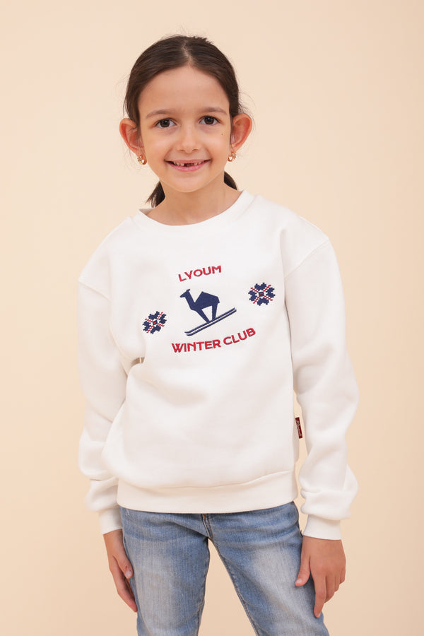 Enfant en sweat LYOUM Winter Club blanc.