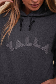 Hoodie loose pour femme by LYOUM, couleur gris foncé chiné. Message ‘Yalla’ Brodé sur le devant.