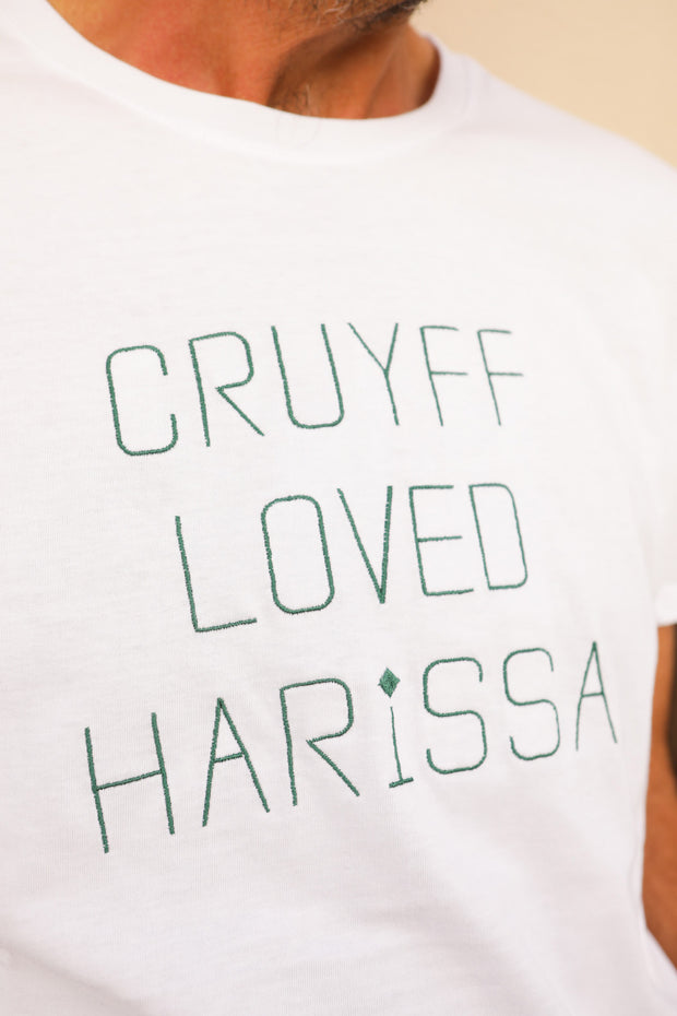 Nouveau tshirt by LYOUM, coupe unisexe, droite classique avec col rond - Broderie 'Cruyff Loved Harissa' sur le devant
