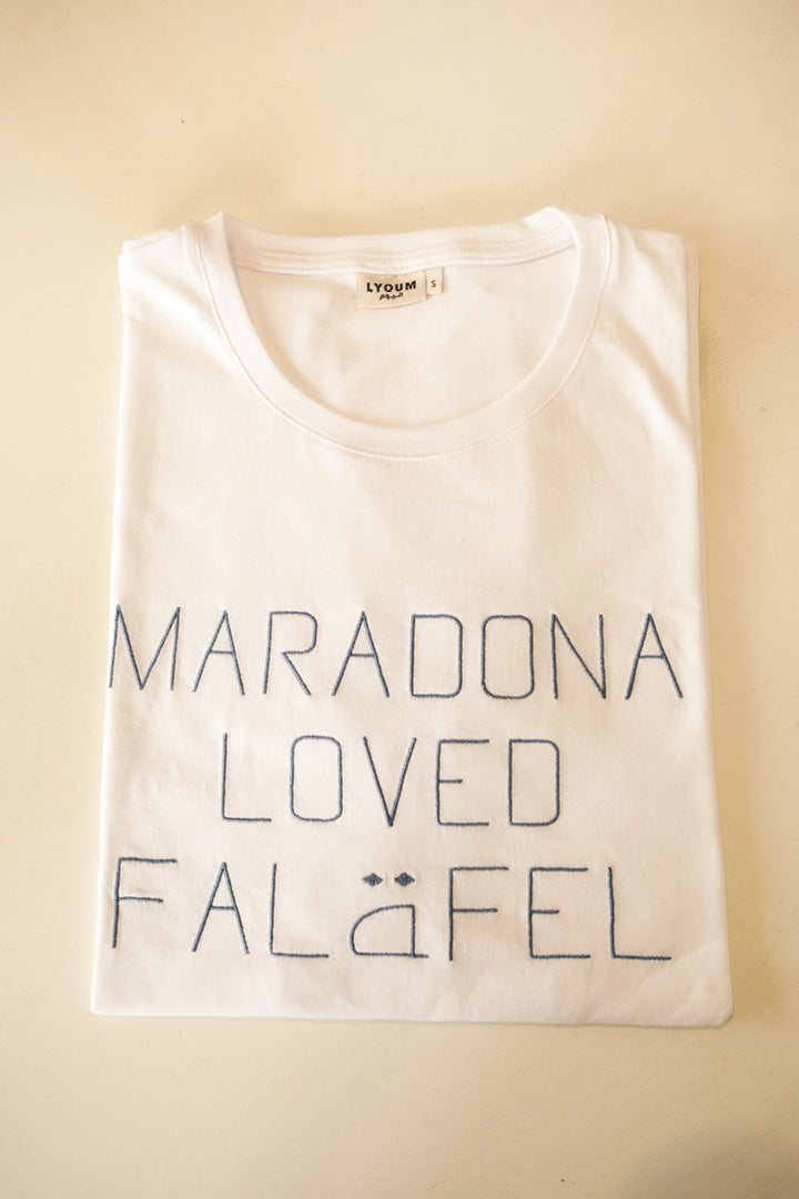 Tshirt unisexe, broderie 'Maradona Loved Falafel' sur le devant