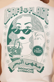 Illustration exclusive 'Café de la Plage' version Beyrouth au dos.
