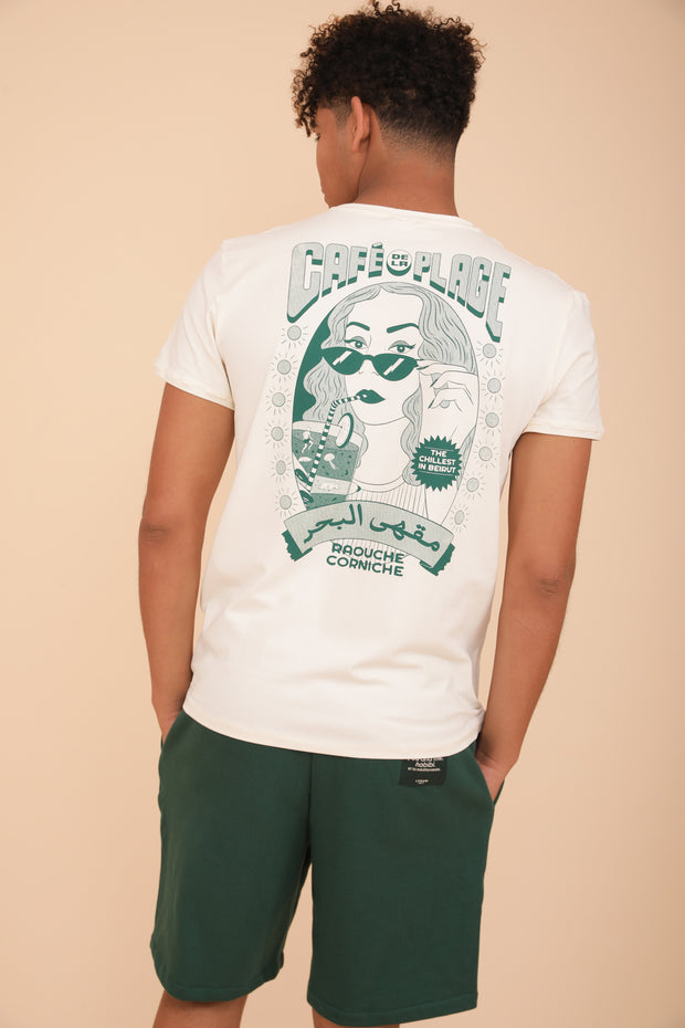 T-shirt manches courtes pour homme by LYOUM. Coupe droite et encolure ronde en coton bio, ultra doux. Couleur écru.