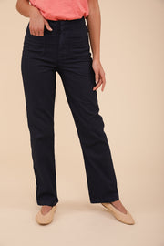 Pantalon Dengri en coton by Lyoum pour femmes. Pantalon fluide à taille haute. Coupe droite légèrement large, pour un porter confortable.