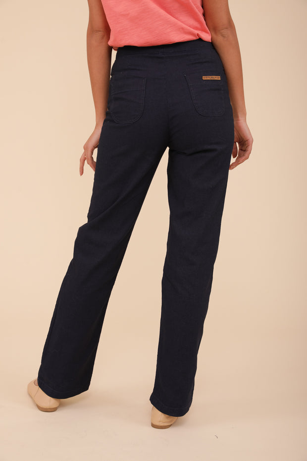 Pantalon Dengri en coton by Lyoum pour femmes. Pantalon fluide à taille haute. Coupe droite légèrement large, pour un porter confortable.