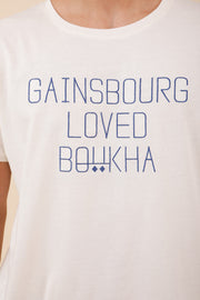 Nouvelle collab LYOUM x Stay Tunes. Tshirt pour hommes avec message 'Gainsbourg loved Boukha' brodé sur le devant 